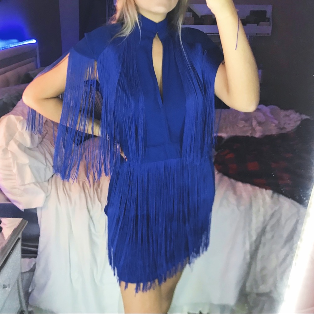 pretty little thing blue fringe keyhole dress!